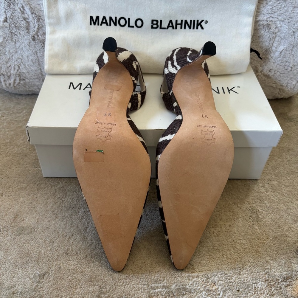 Manolo Blahnik Zebra Print Heels in Brown and White